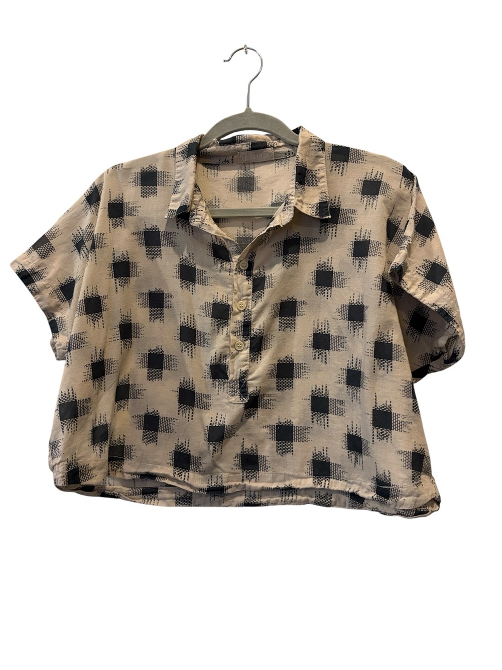 CP Shades Dolman Sleeve Popover Cotton Crop Top Square Crosshatch Small Boxy